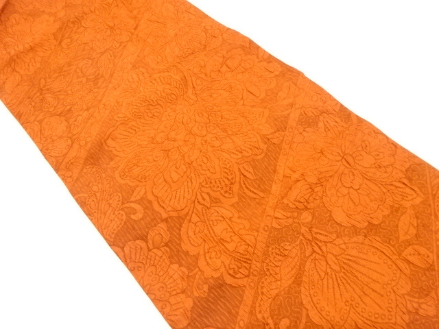 纐纈　斜め縞に唐花模様織り出し　全通袋帯